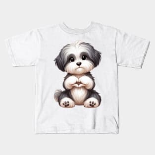 Valentine Havanese Dog Giving Heart Hand Sign Kids T-Shirt